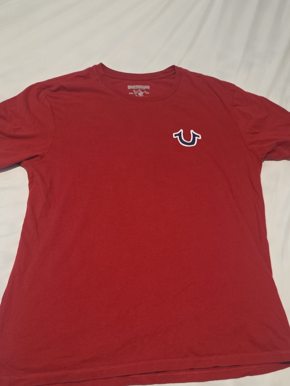 True Religion Men’s Red Short Sleeve Tee with Chest Horseshoe Logo
